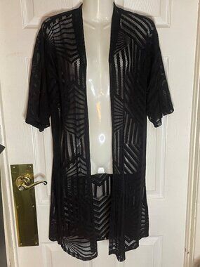 Geo Print Lace Short Sleeve Kimono
